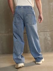 Men Navy Washed Wide Leg Carpenter Jeans-MSJEAN0688