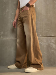 Men Brown Washed Basic Wide Leg Jeans-MSJEAN0697