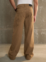 Men Brown Washed Basic Wide Leg Jeans-MSJEAN0697