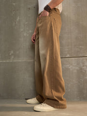 Men Brown Washed Basic Wide Leg Jeans-MSJEAN0697
