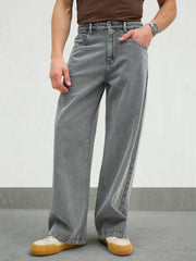 Men Light Grey Basic Wide Leg Jeans-MSJEAN0740