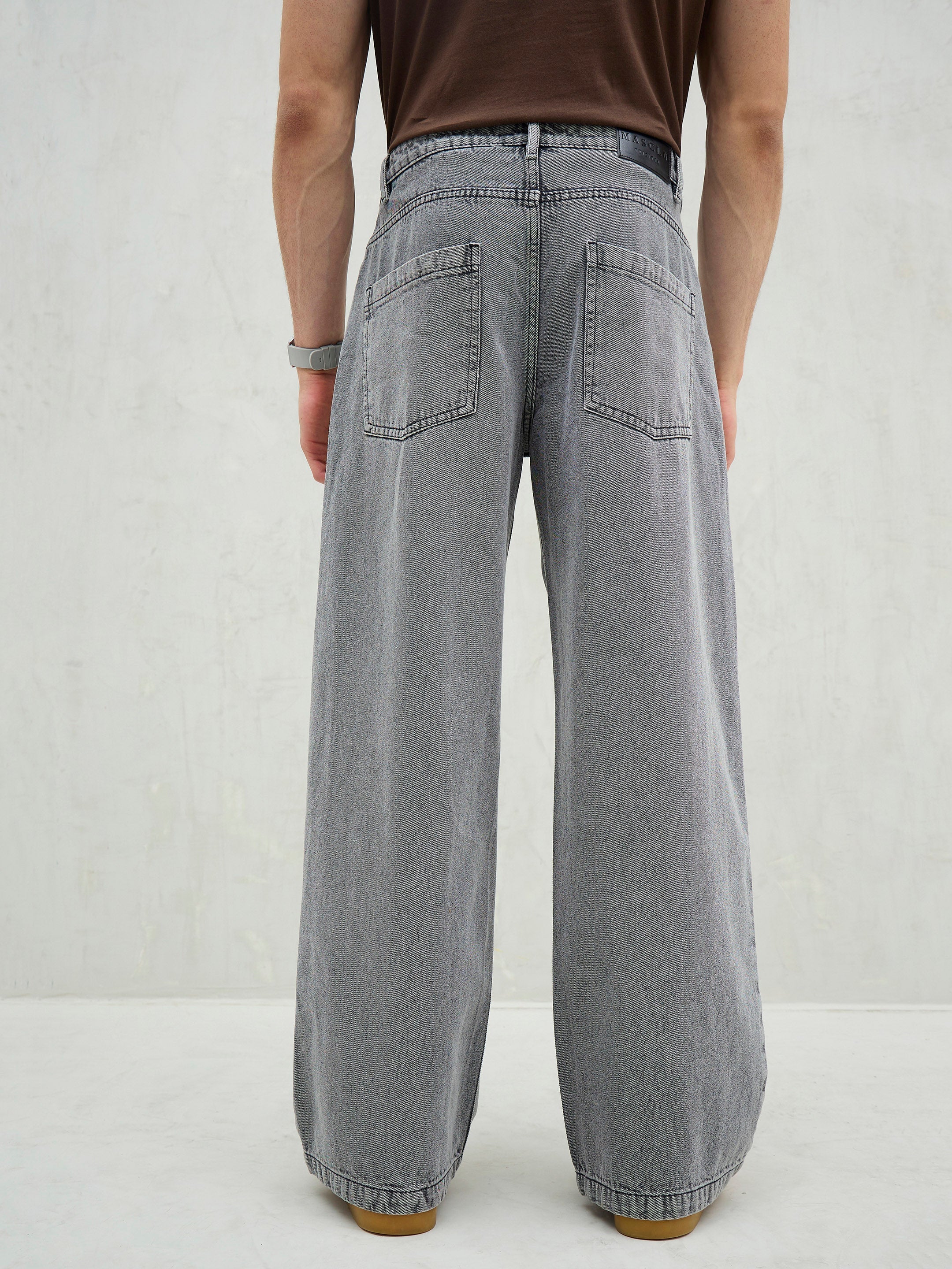 Men Light Grey Basic Wide Leg Jeans-MSJEAN0740