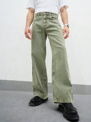 Men Light Green Basic Wide Leg Jeans-MSJEAN0741