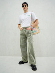Men Light Green Basic Wide Leg Jeans-MSJEAN0741