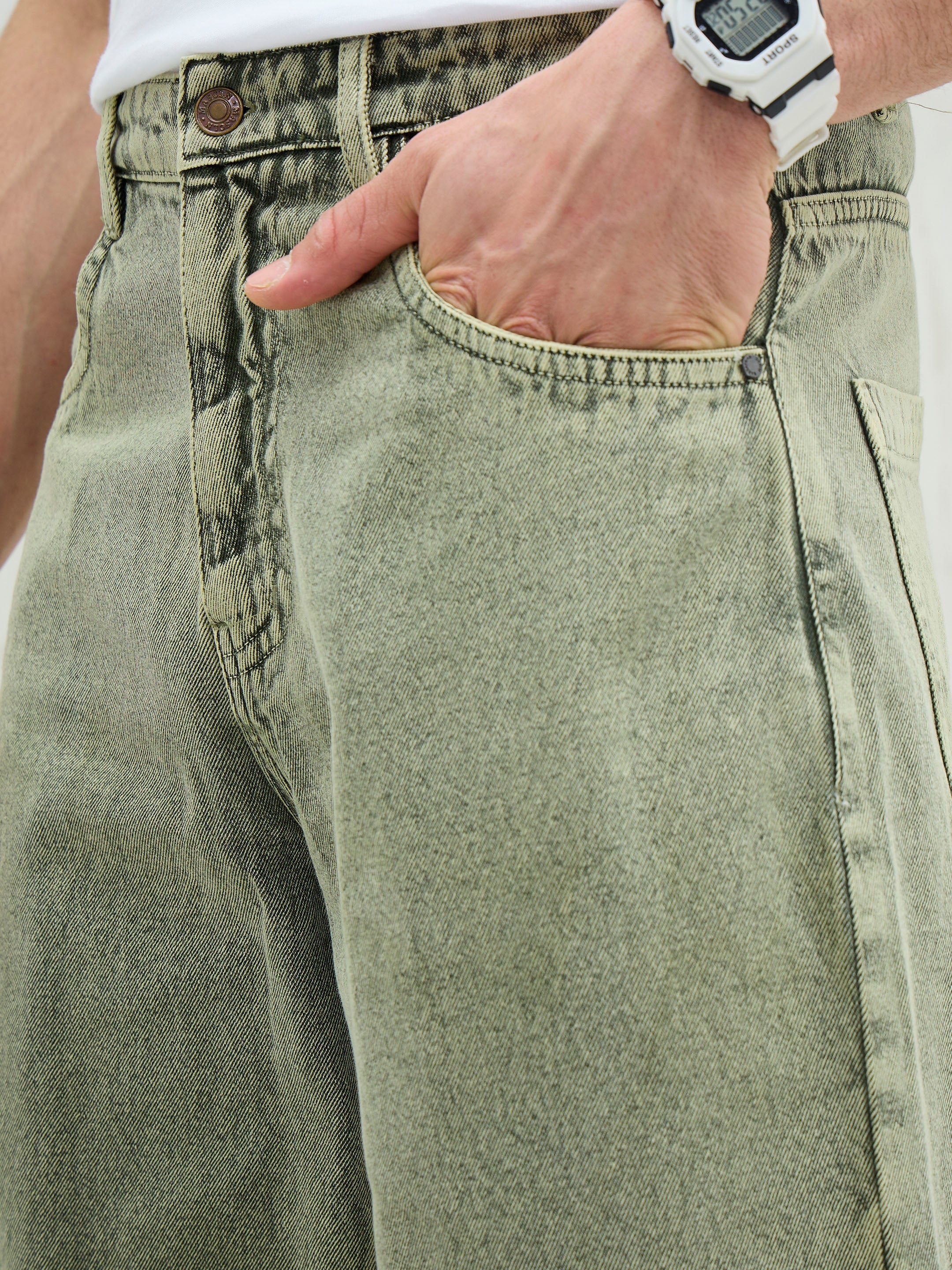 Men Light Green Basic Wide Leg Jeans-MSJEAN0741