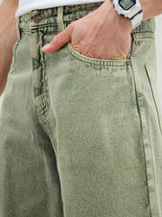Men Light Green Basic Wide Leg Jeans-MSJEAN0741