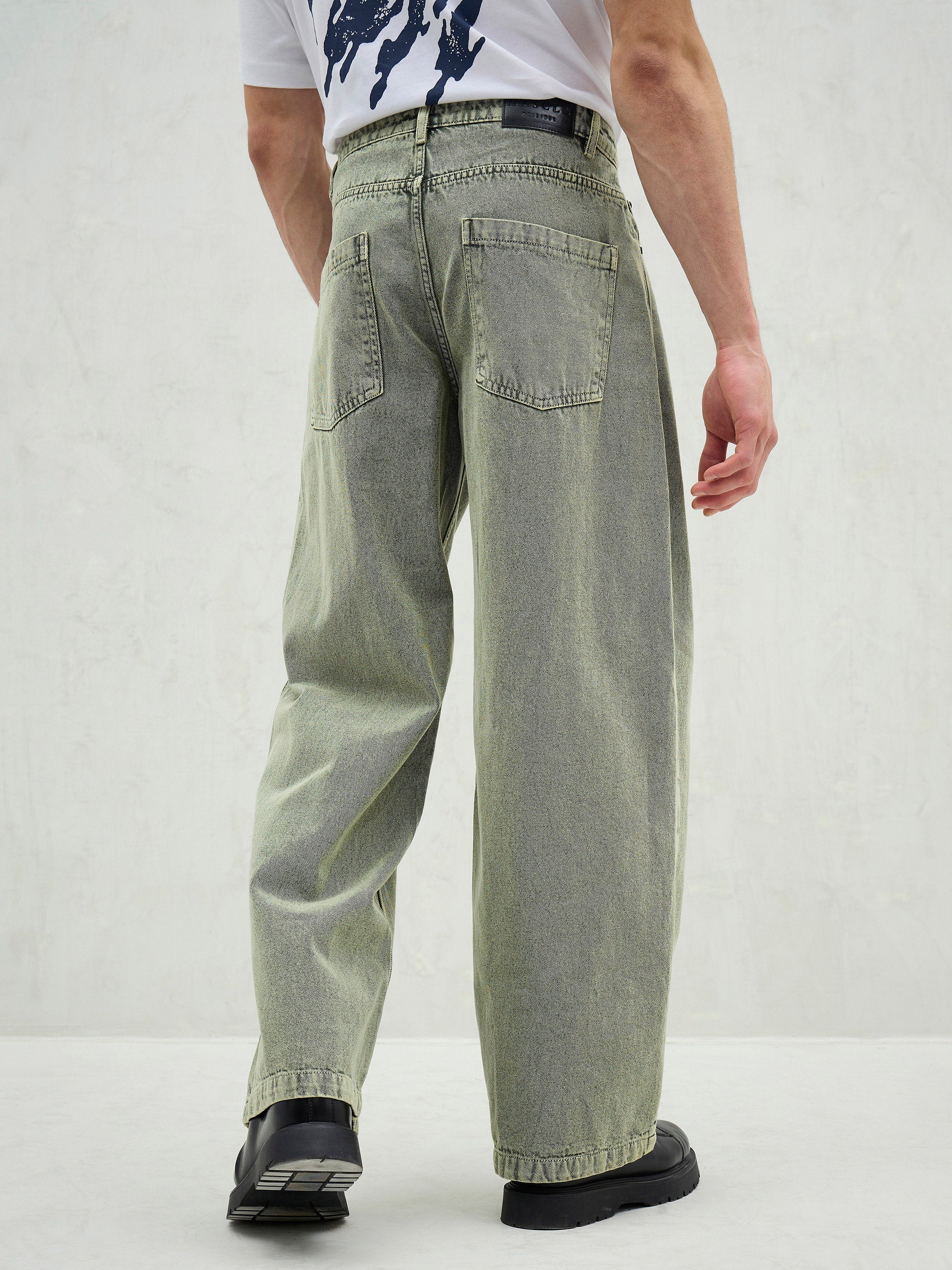 Men Light Green Basic Wide Leg Jeans-MSJEAN0741