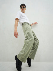 Men Light Green Basic Wide Leg Jeans-MSJEAN0741