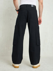 Men Black Big Cargo Pockets Wide Leg Jeans-MSJEAN0746