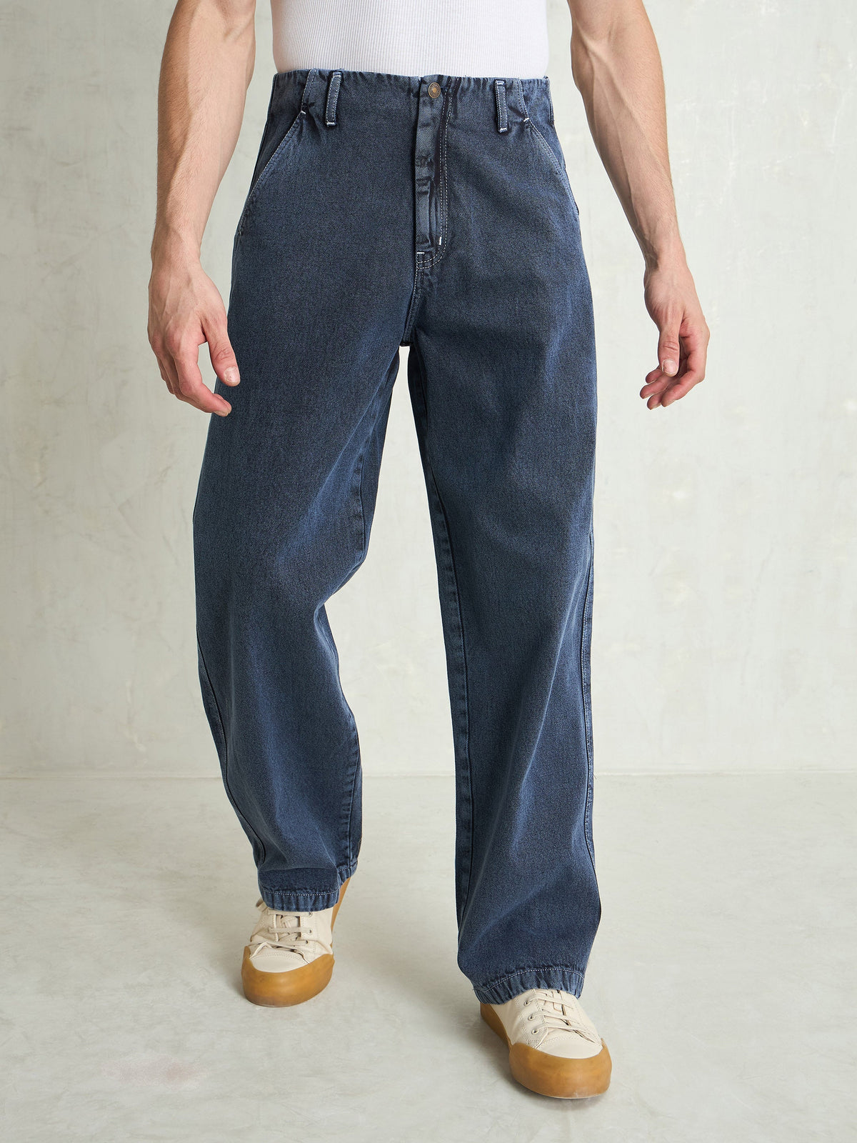 Men Light Blue Contrast Thread Detail Wide Leg Jeans-MSJEAN0752
