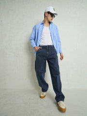 Men Light Blue Contrast Thread Detail Wide Leg Jeans-MSJEAN0752