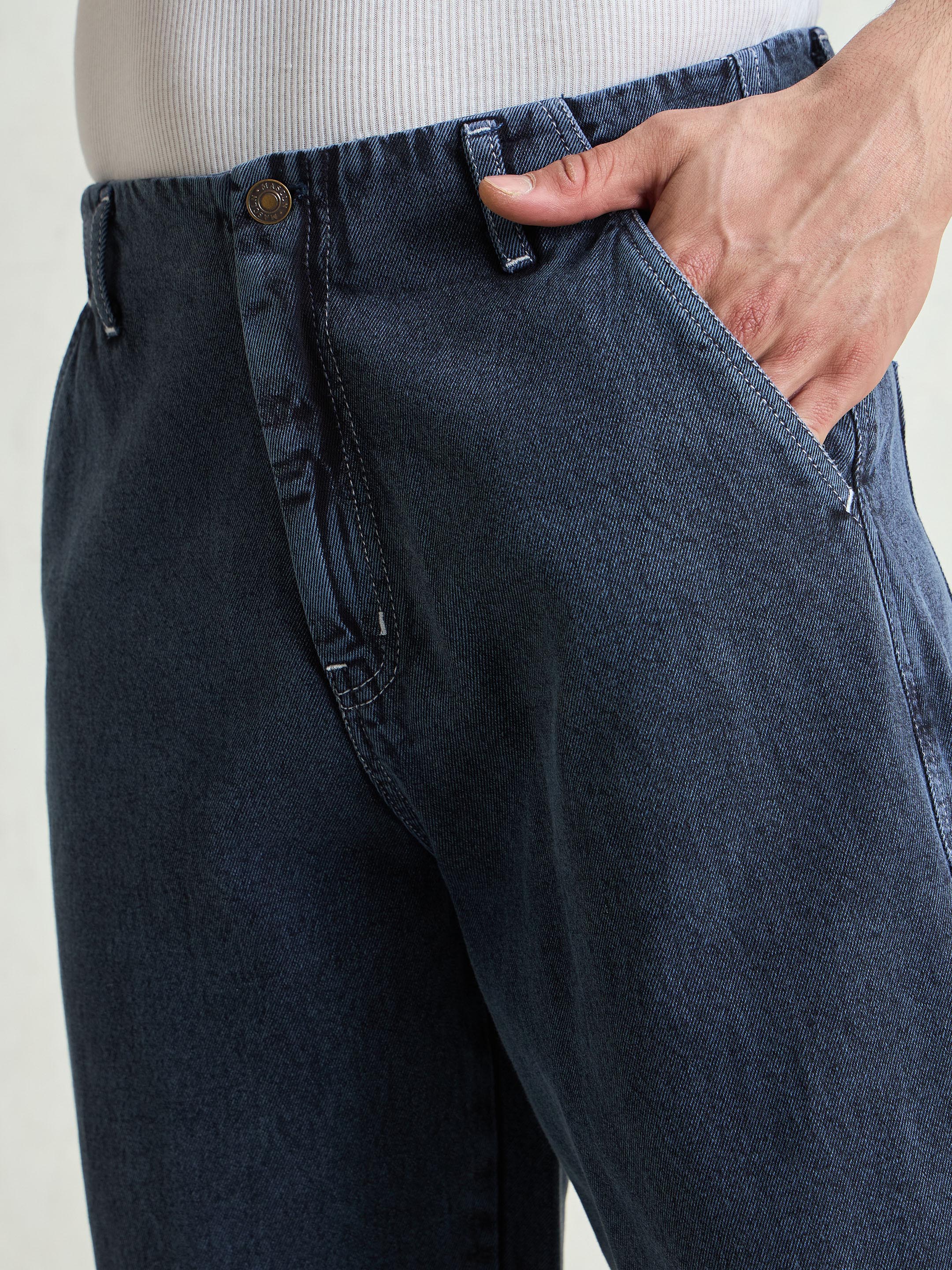 Men Light Blue Contrast Thread Detail Wide Leg Jeans-MSJEAN0752