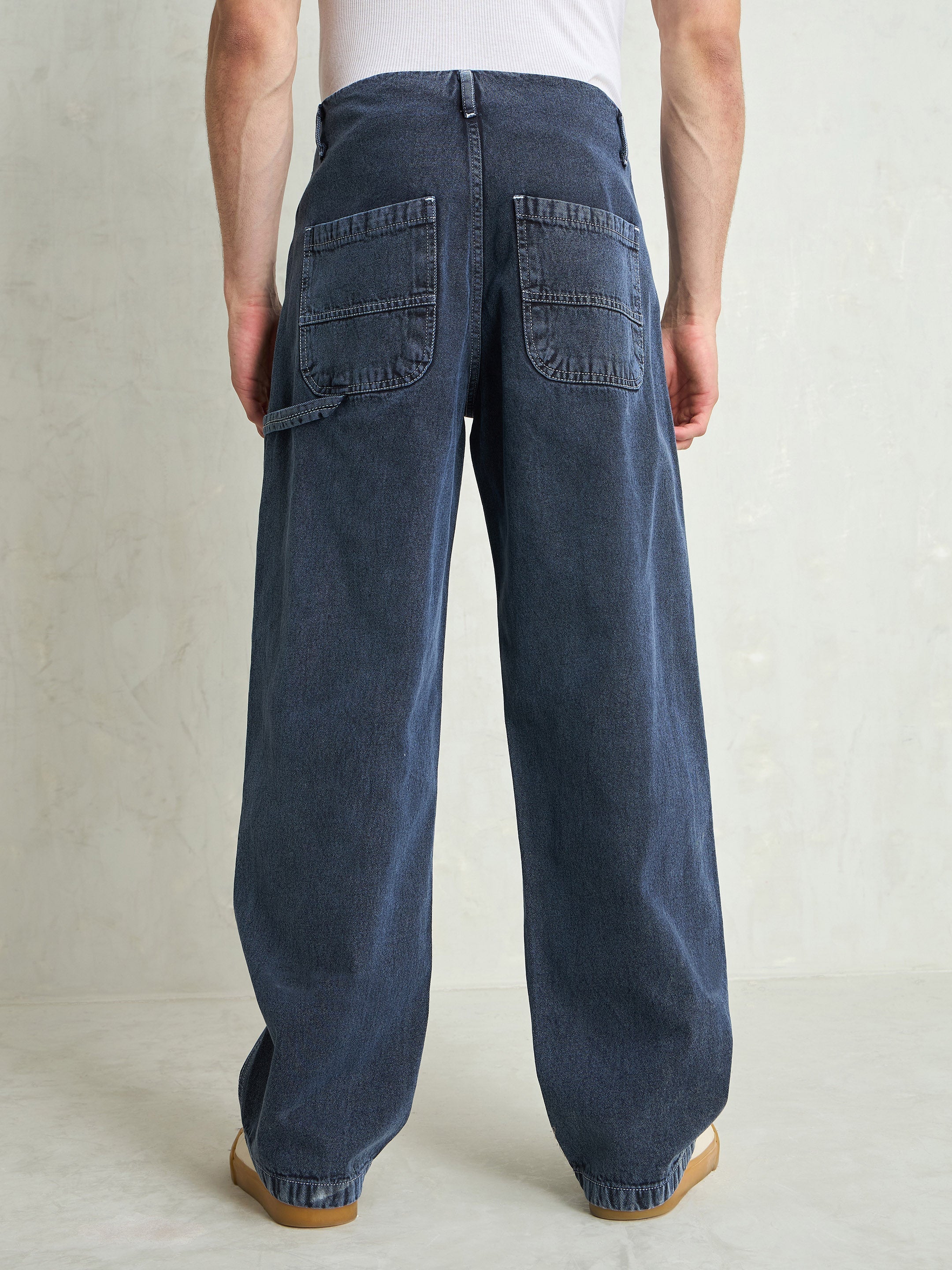 Men Light Blue Contrast Thread Detail Wide Leg Jeans-MSJEAN0752