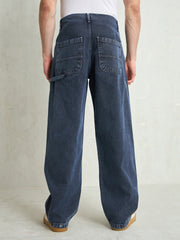 Men Light Blue Contrast Thread Detail Wide Leg Jeans-MSJEAN0752