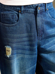 Men Blue Distressed Whisker Wash Wide Leg Jeans-MSJEAN0763