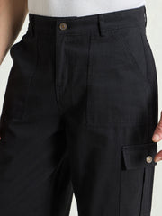 Men Black Twill Utility Cargo Pockets Wide Leg Pants-MSJEAN0787