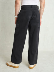 Men Black Twill Utility Cargo Pockets Wide Leg Pants-MSJEAN0787