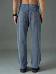 Men Light Blue Wash Front Belted Relax Fit Jeans-MSJEAN0843