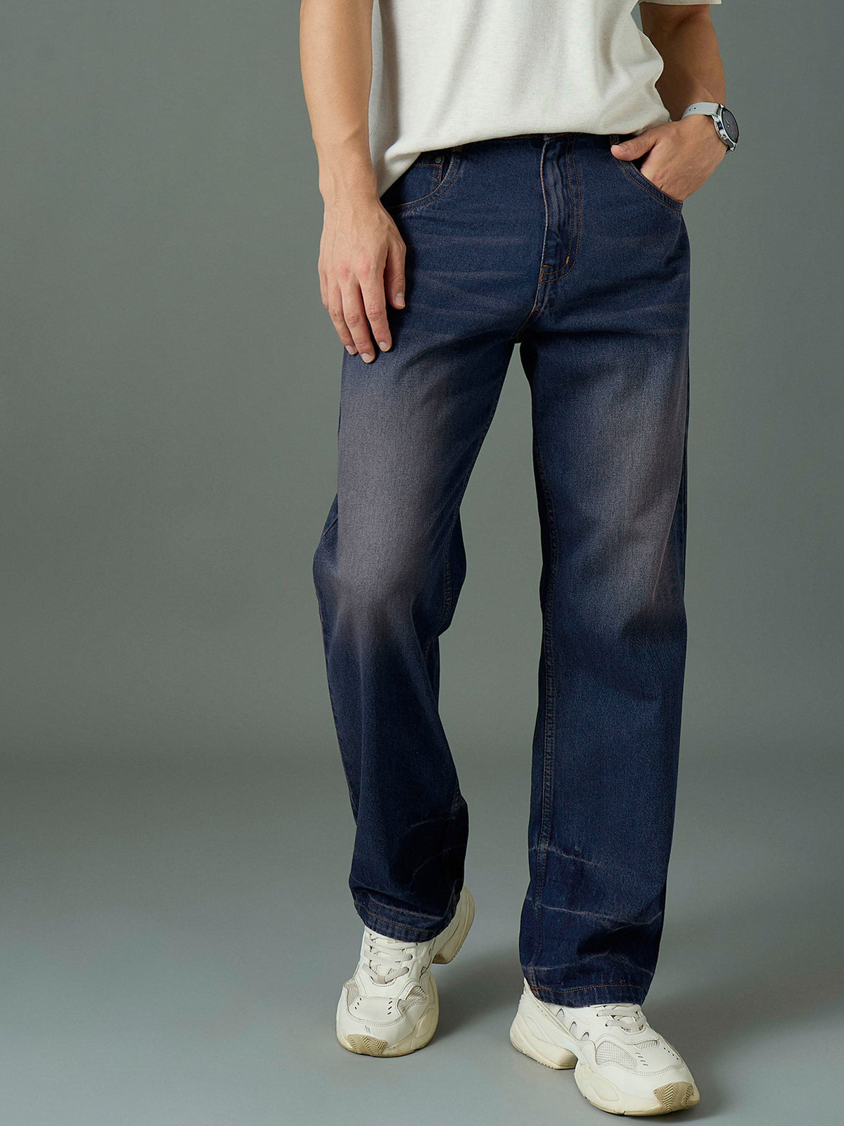 Men Blue Wash Relax Fit Basic Jeans-MSJEAN0845