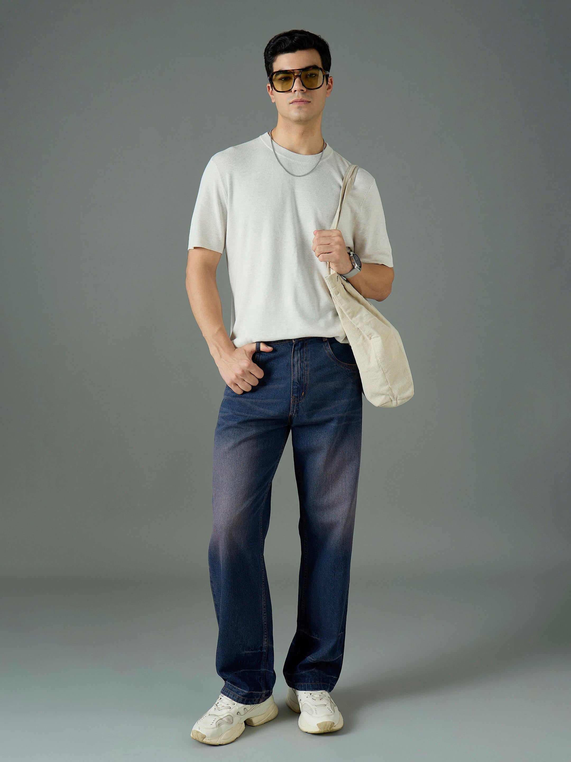 Men Blue Wash Relax Fit Basic Jeans-MSJEAN0845