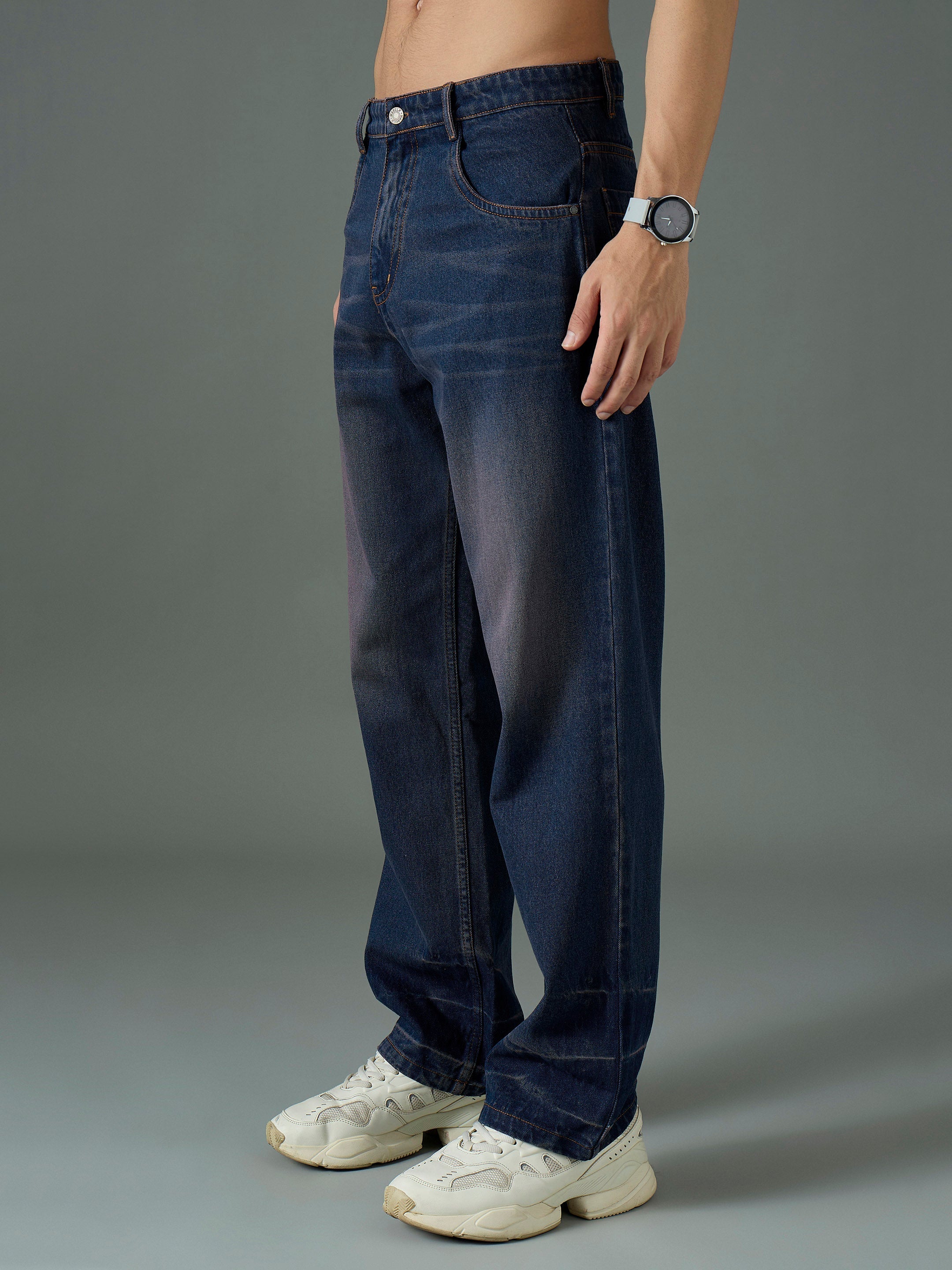Men Blue Wash Relax Fit Basic Jeans-MSJEAN0845