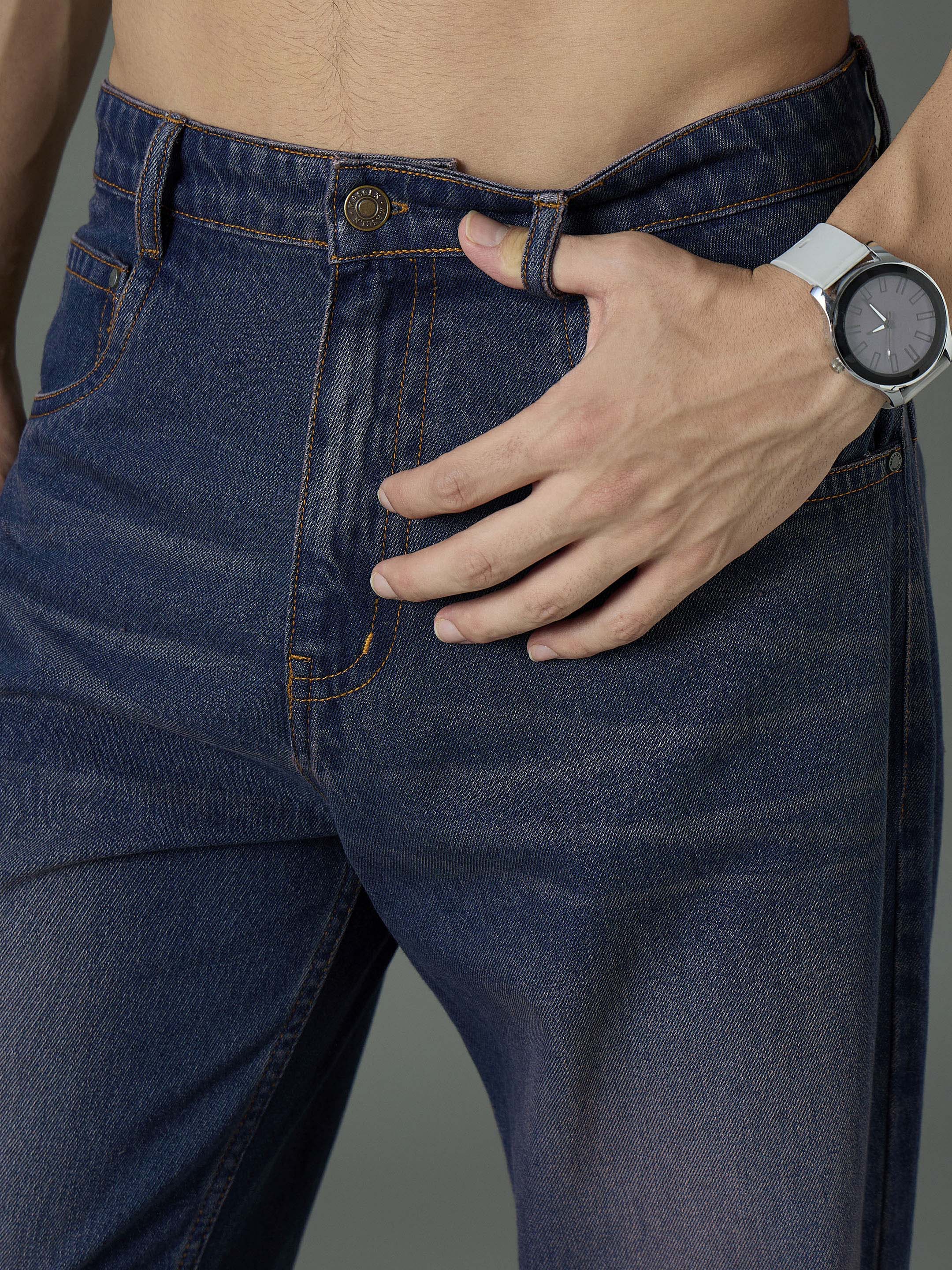 Men Blue Wash Relax Fit Basic Jeans-MSJEAN0845