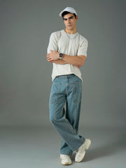 Men Light Blue Wash Front Pocket Relax Fit Jeans-MSJEAN0847