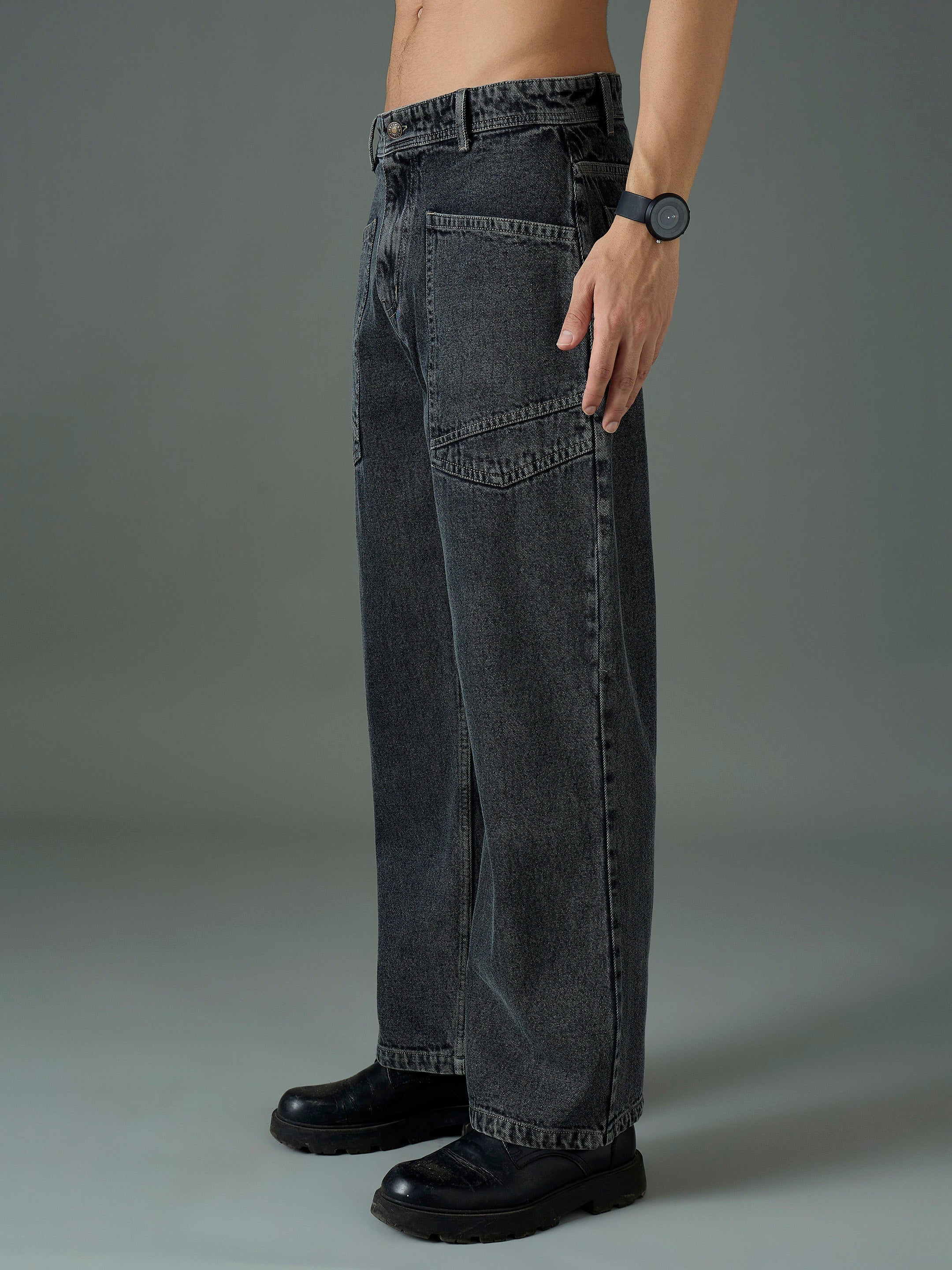Men Grey Wash Front pocket Relax Fit Jeans-MSJEAN0848