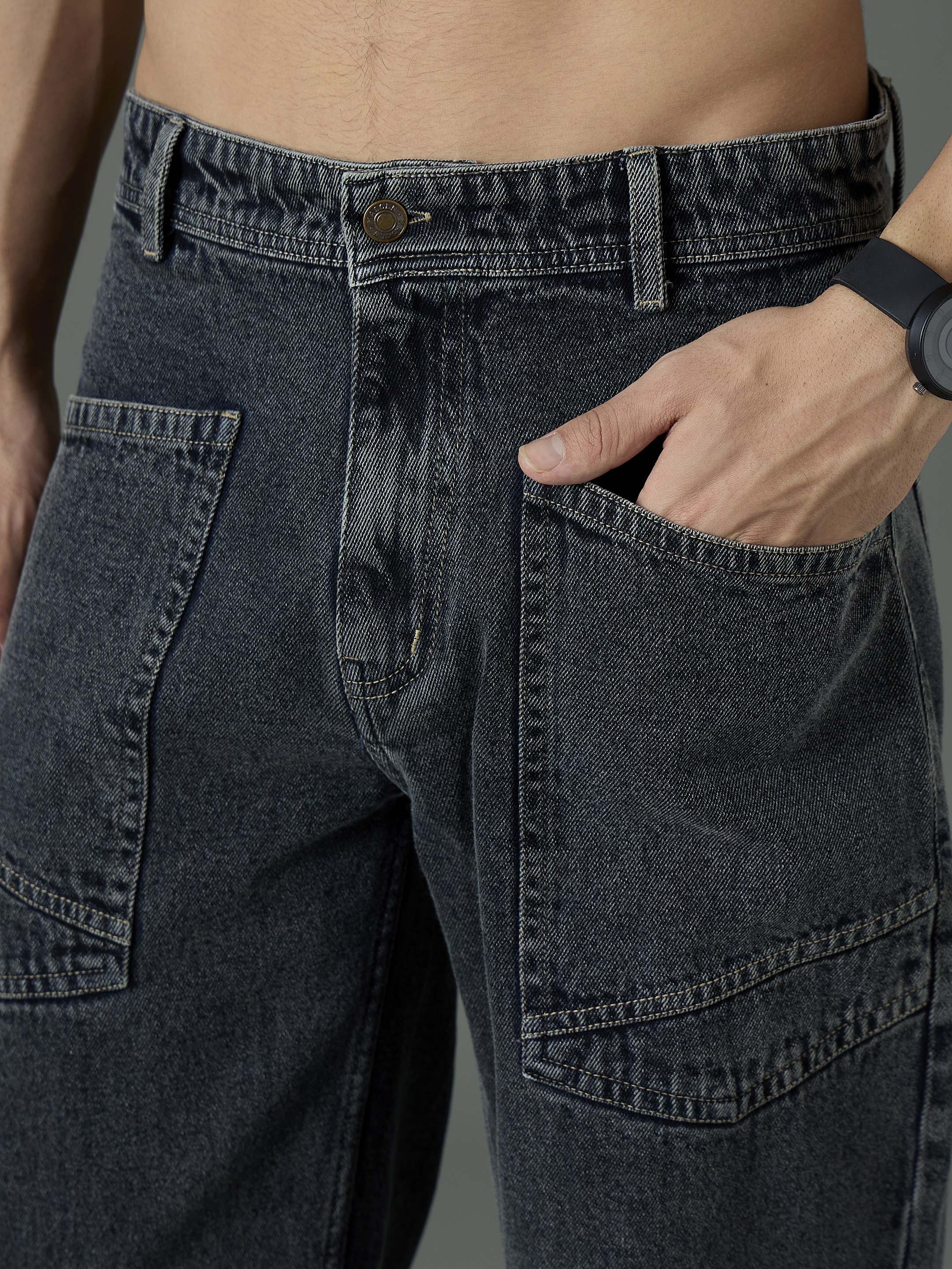 Men Grey Wash Front pocket Relax Fit Jeans-MSJEAN0848