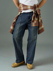 Men Blue Front Detail Wide Leg Jeans-MSJEAN0850