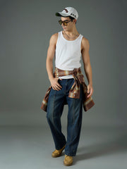 Men Blue Front Detail Wide Leg Jeans-MSJEAN0850