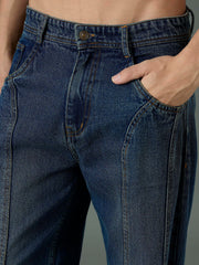Men Blue Front Detail Wide Leg Jeans-MSJEAN0850
