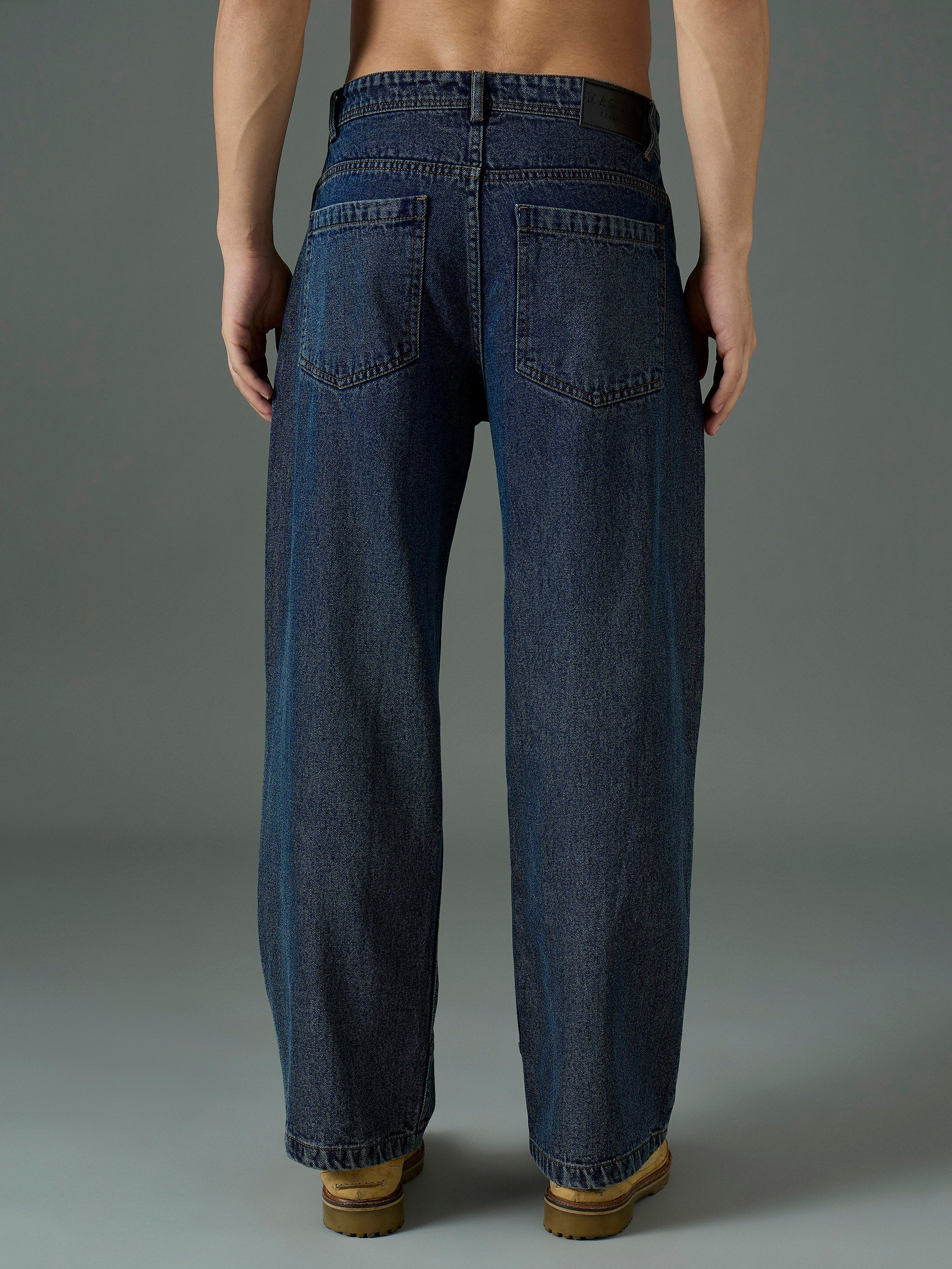 Men Blue Front Detail Wide Leg Jeans-MSJEAN0850