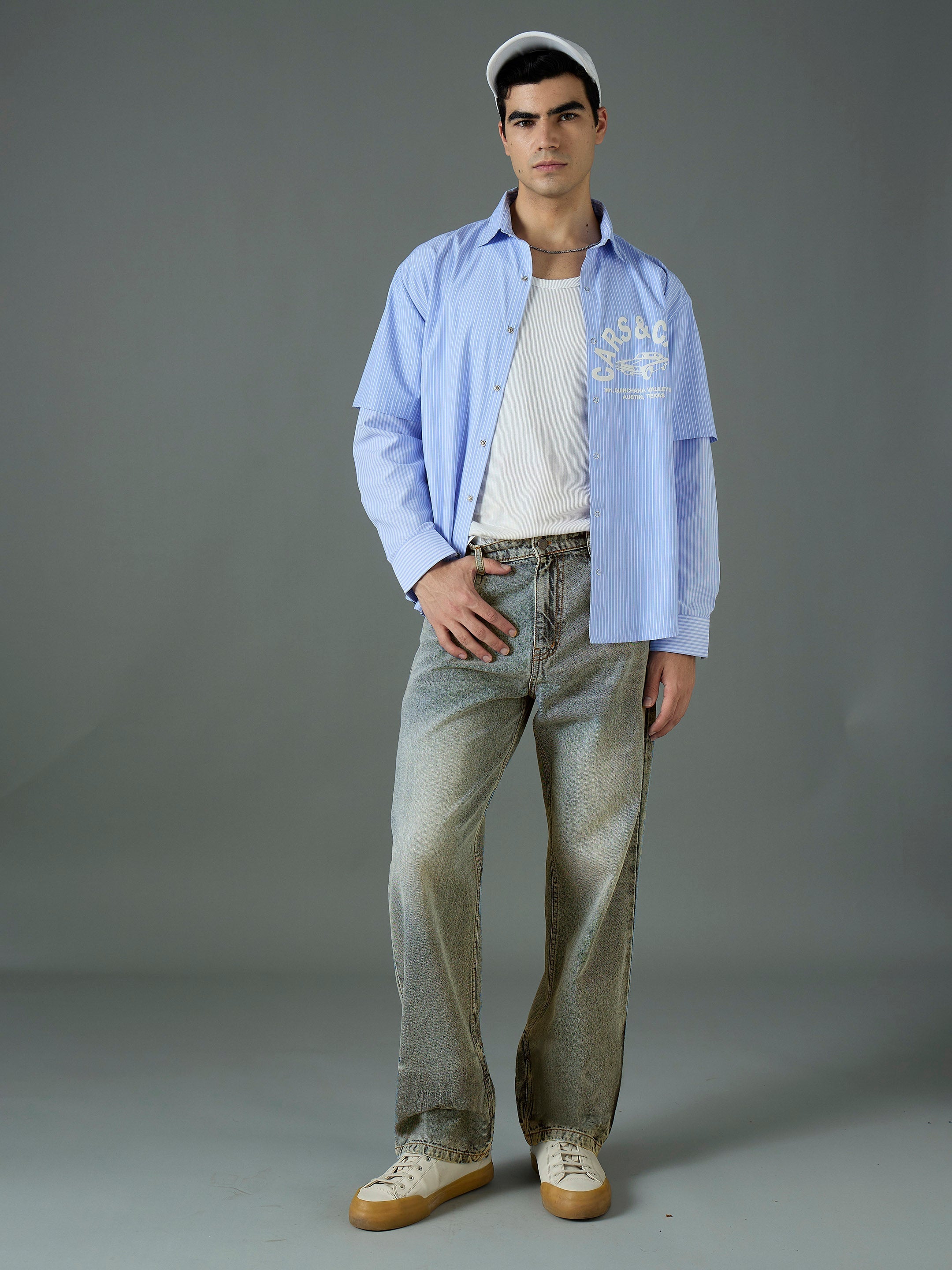 Men Light Blue Acid Wash Relax Fit Basic Jeans-MSJEAN0851