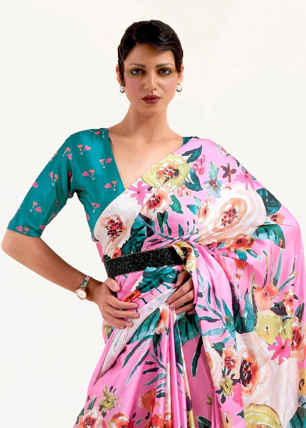 Floral Print PolySatin Saree | Indian Sarees for Women