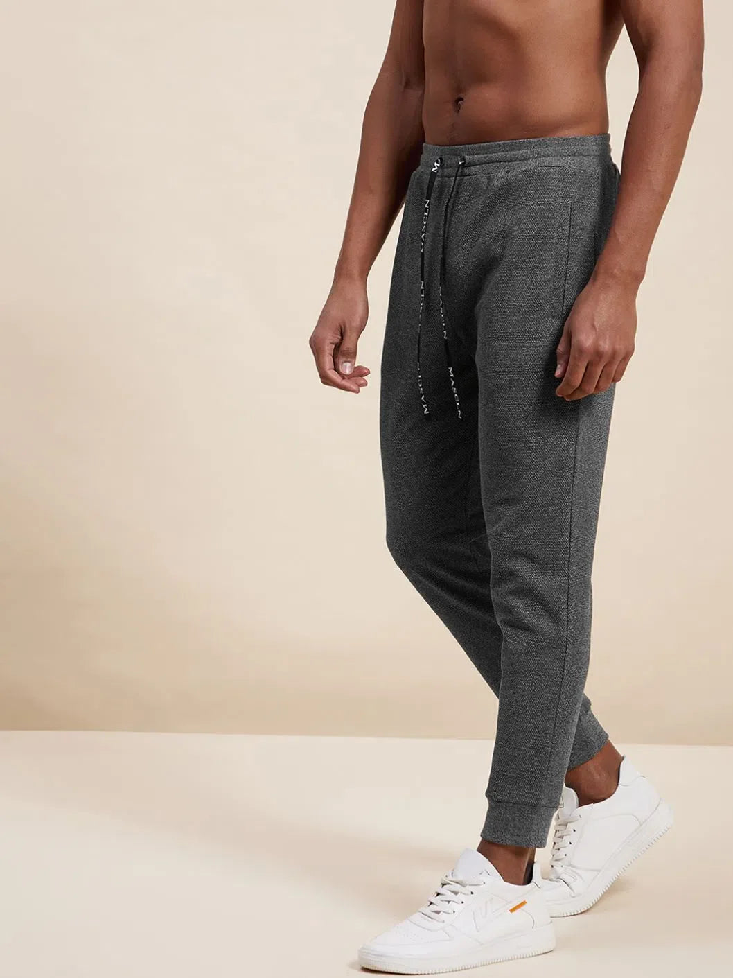 Wholesale Men's Dark Grey Self Fabric Joggers