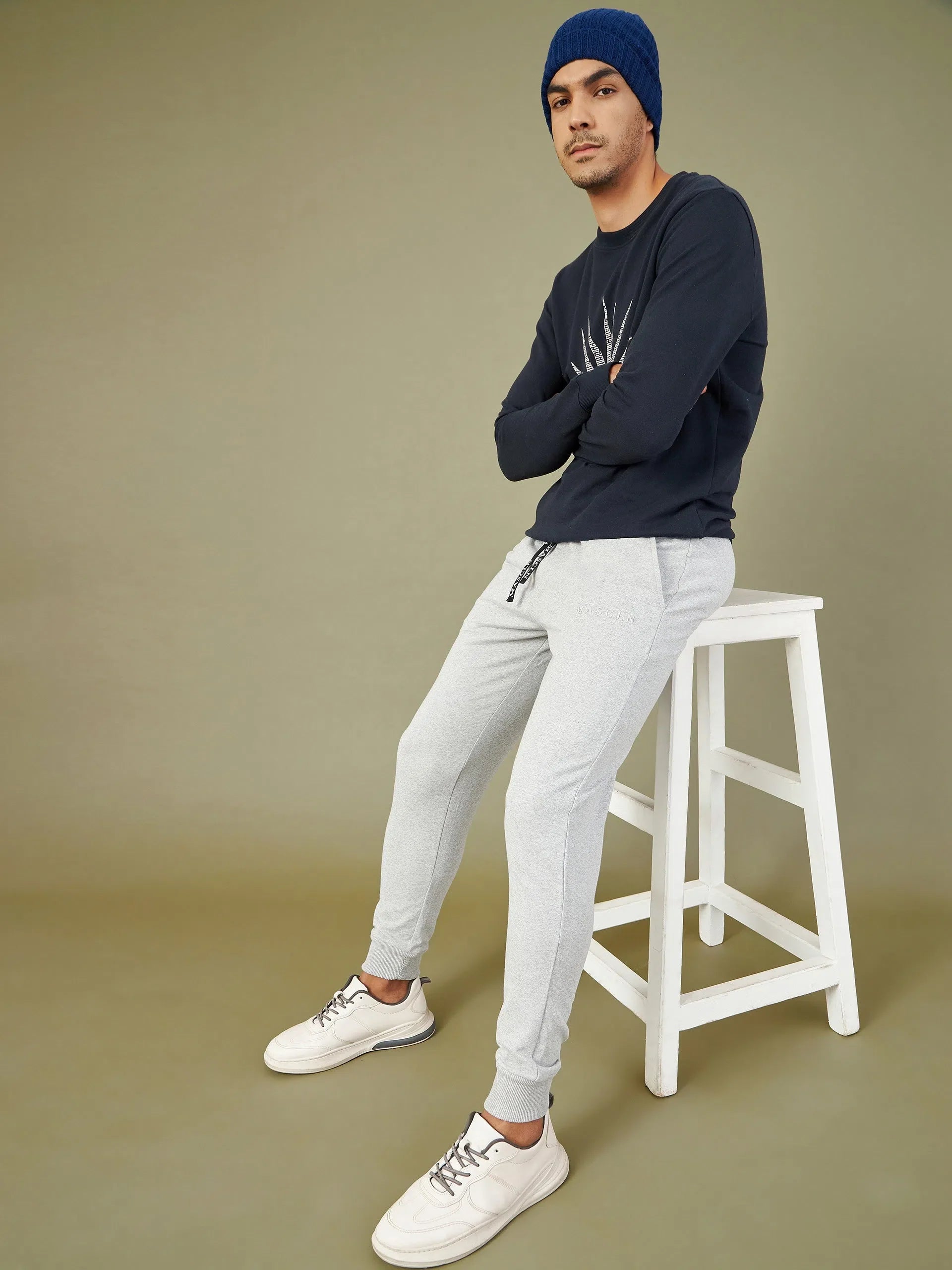 MASCLN Puff Print Grey Joggers | Gym Tank Tops & Workout Pants