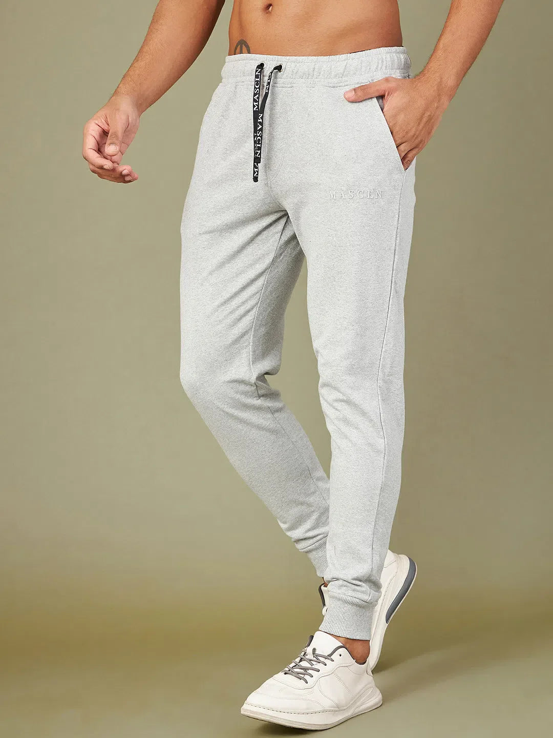 MASCLN Puff Print Grey Joggers | Gym Tank Tops & Workout Pants