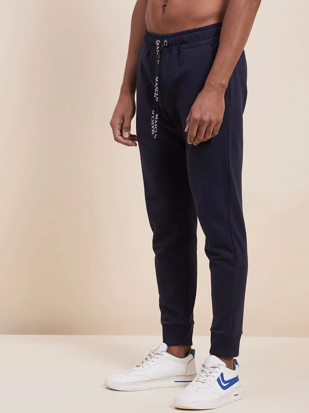 Wholesale Men's Navy MASCLN Puff Print Joggers