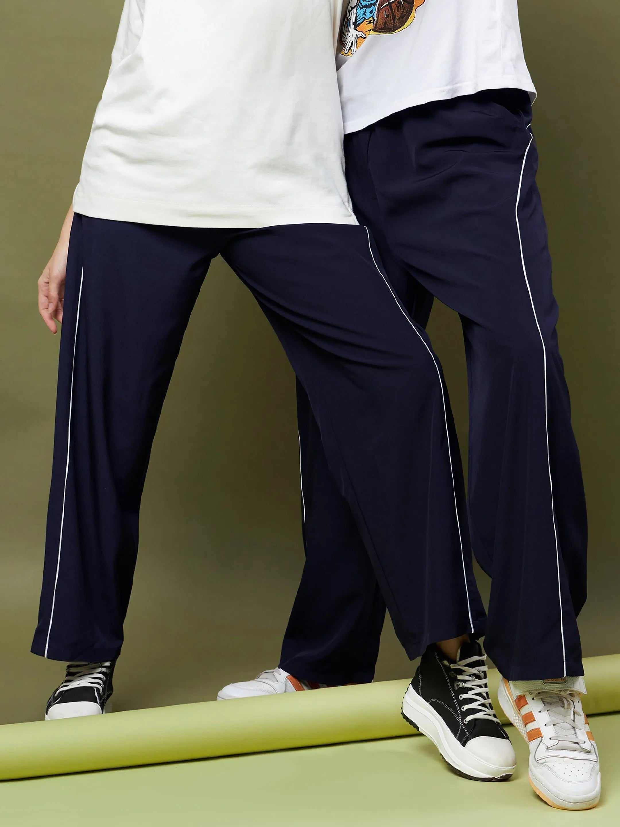 Navy Piping Parachute Track Pants | Unisex Polyester Shirts