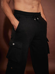 Men Black Utility Pockets Oversized Joggers