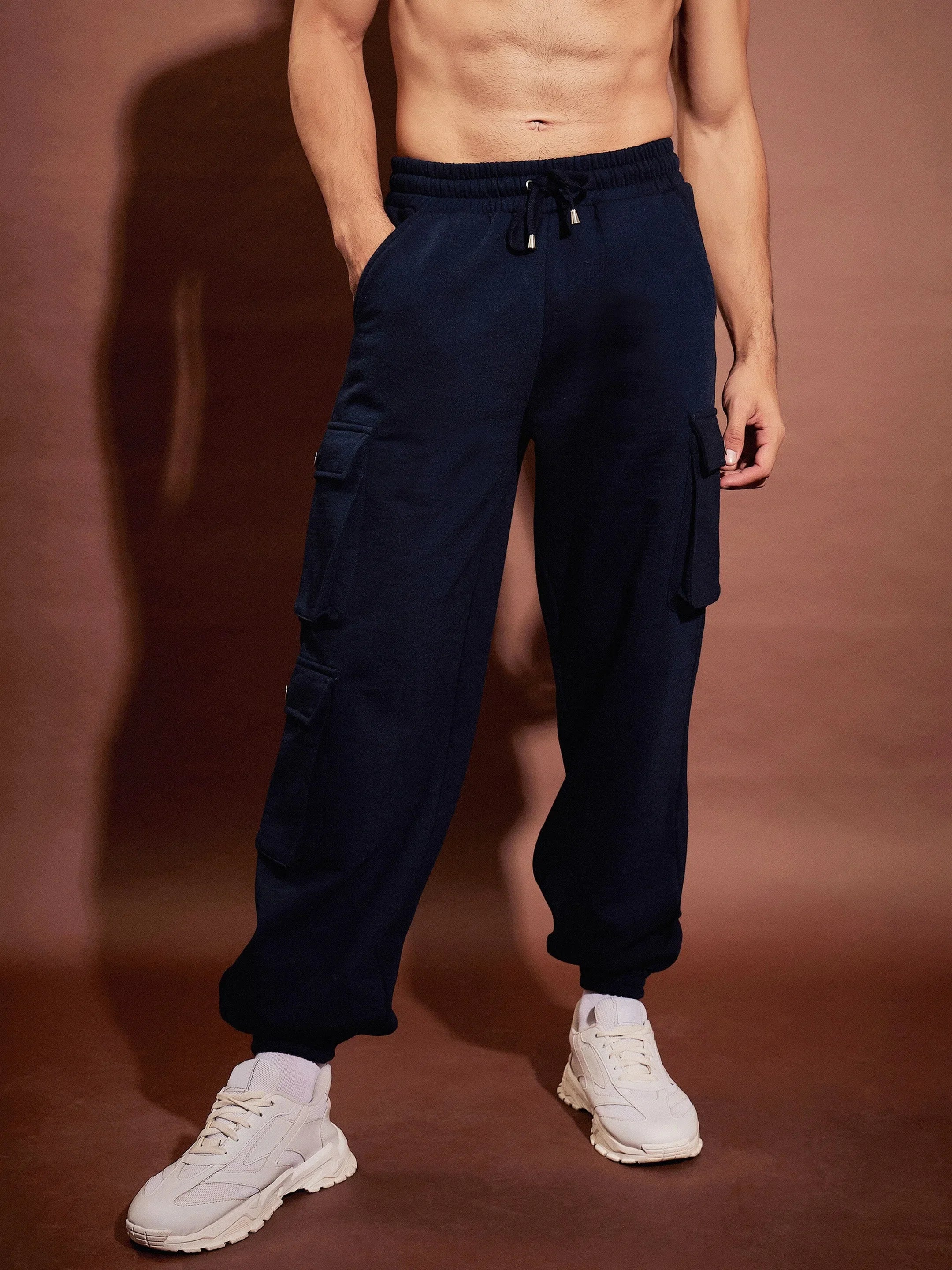 Wholesale Men Navy Utility Pockets Oversized Joggers