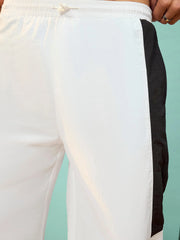 Men White & Black Flap Pocket Parachute Pants