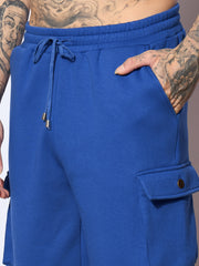 Men Blue Utility Pockets Oversized Joggers-MSPANT50910