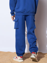 Men Blue Utility Pockets Oversized Joggers-MSPANT50910