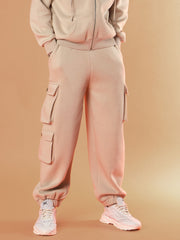 Men Taupe Utility Pockets Oversized Joggers-MSPANT50911