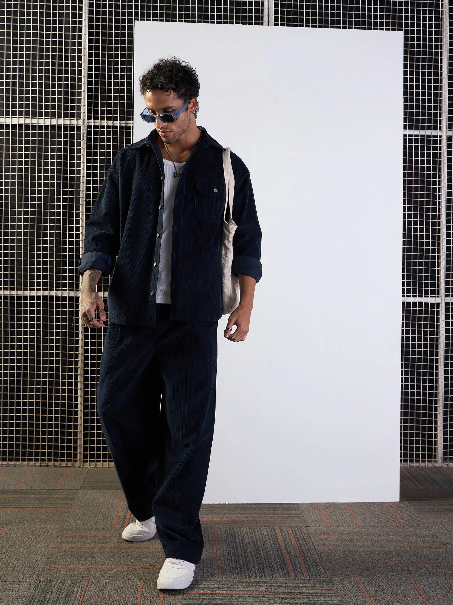 Navy Corduroy Cotton Pants - Mens Formal Trousers & More