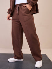Men Dark Brown Pintuck Oversize Sweatpants-MSPANT51020