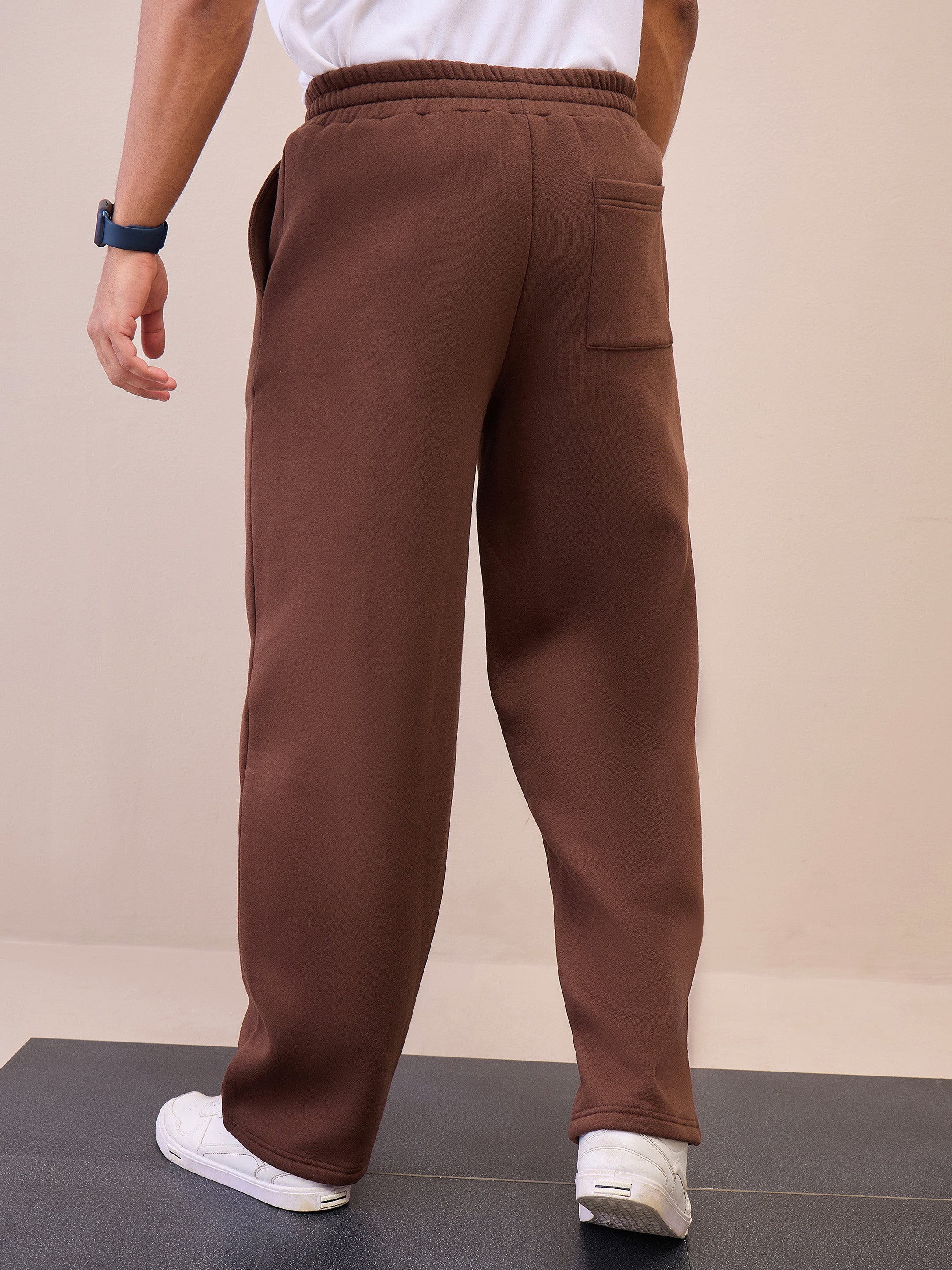 Men Dark Brown Pintuck Oversize Sweatpants-MSPANT51020