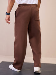 Men Dark Brown Pintuck Oversize Sweatpants-MSPANT51020